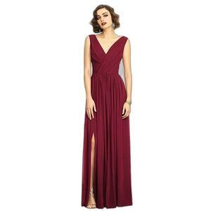Dessy Collection Sleeveless Draped Chiffon Maxi Dress Size 4R  Burgundy